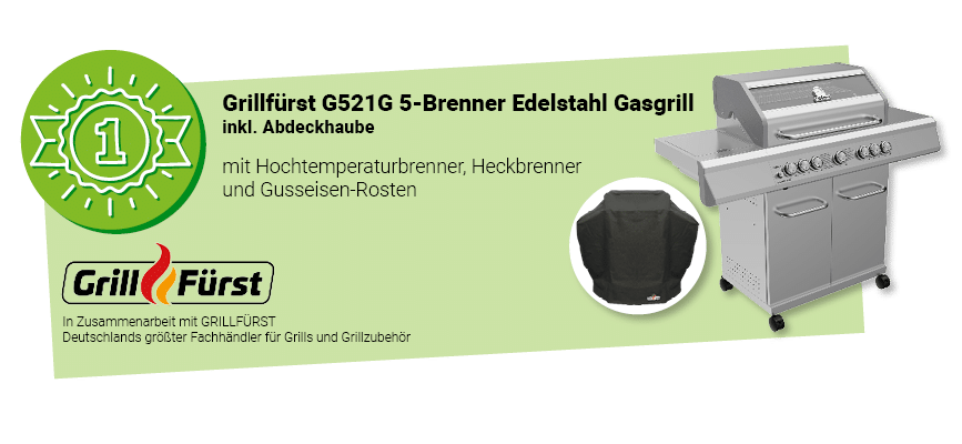 1. Platz: Grillfürst G521G 5-Brenner Edelstahl Gasgrill inkl. Abdeckhaube